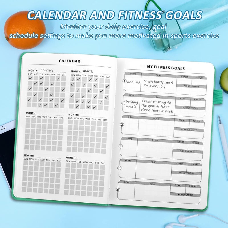 EPEWIZD Fitness Journal Hardcover 6- Month Workout Planner Undated Workout Log Book Home Gym Accessories for Women and Man(Green) - Image 3